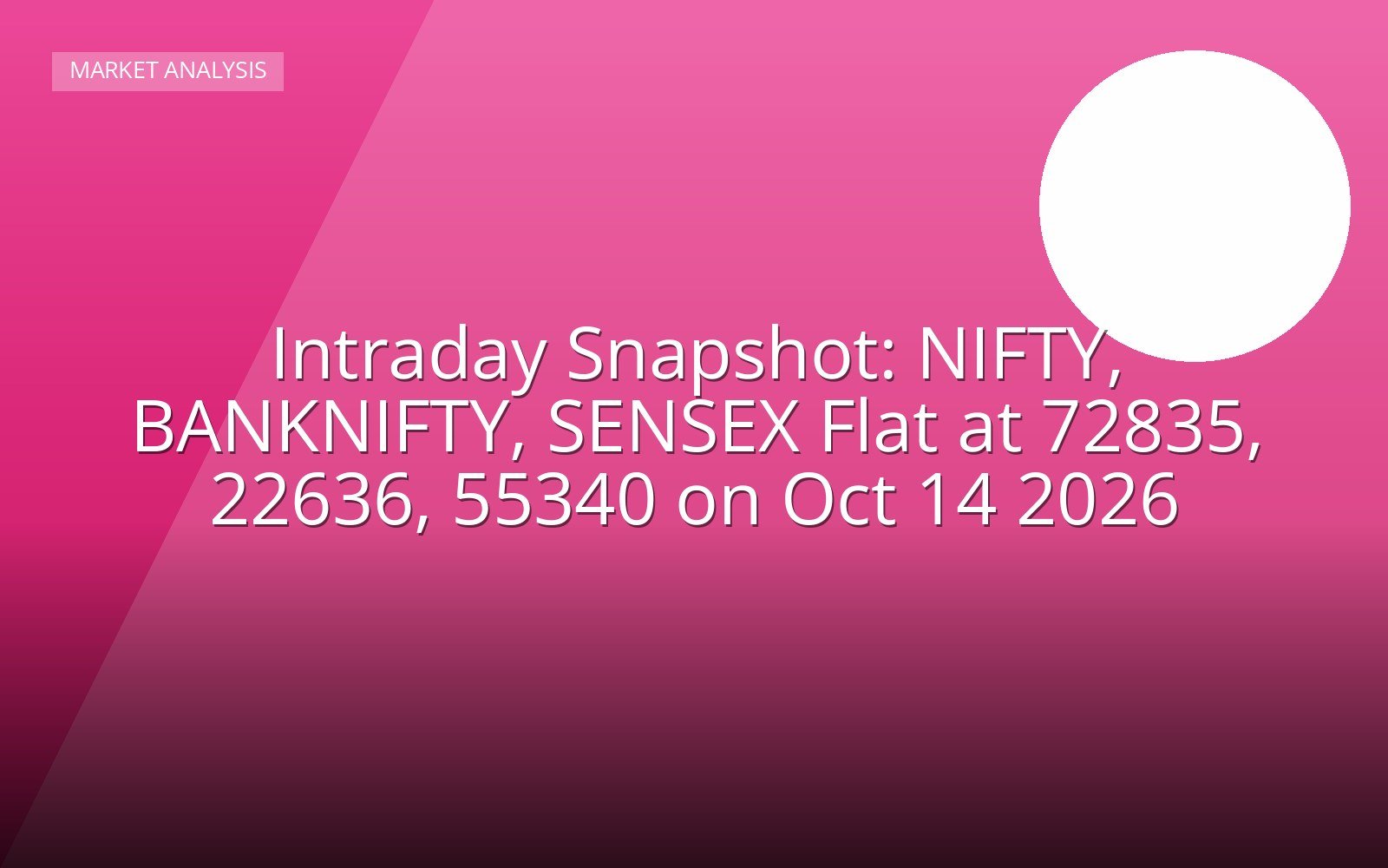 Intraday Snapshot: NIFTY, BANKNIFTY, SENSEX Flat at 72835, 22636, 55340 on Oct 14 2026